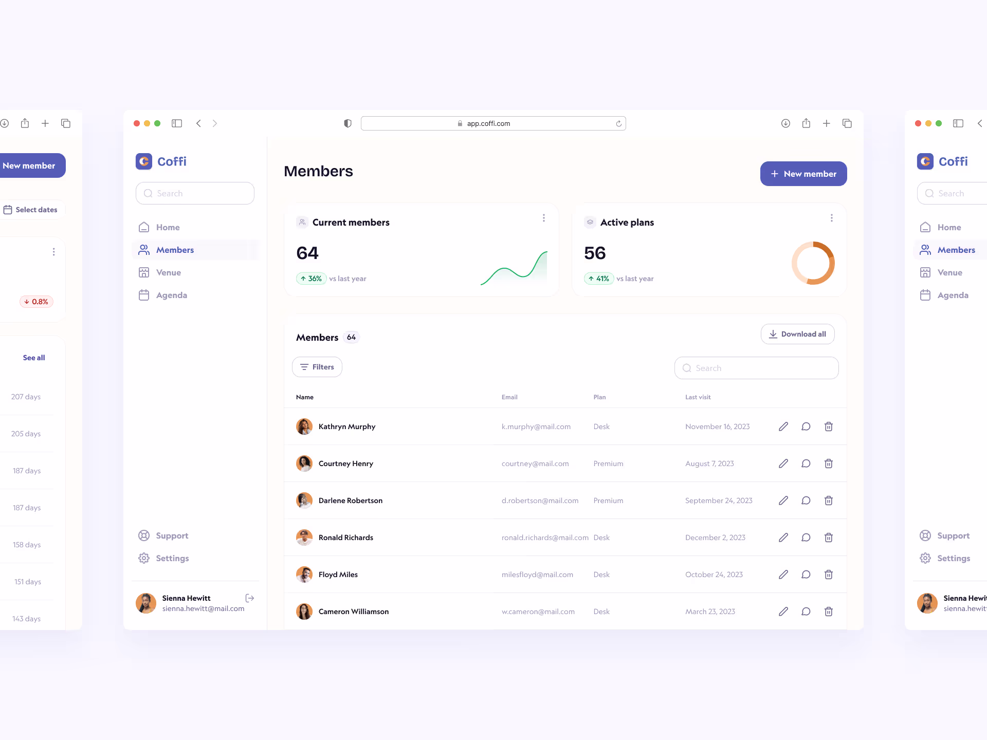 Members dashboard page mockup