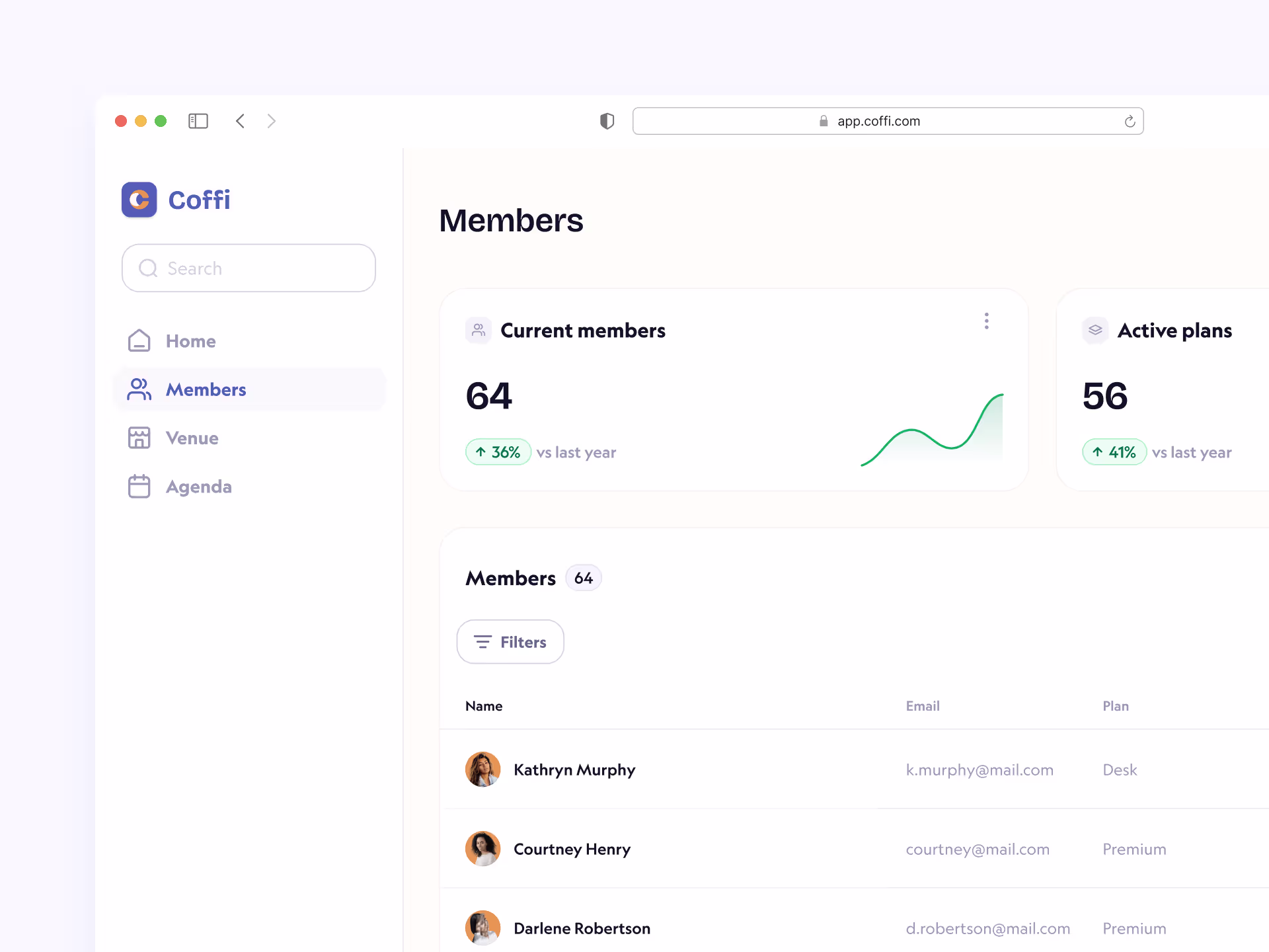 Members stats page mockup