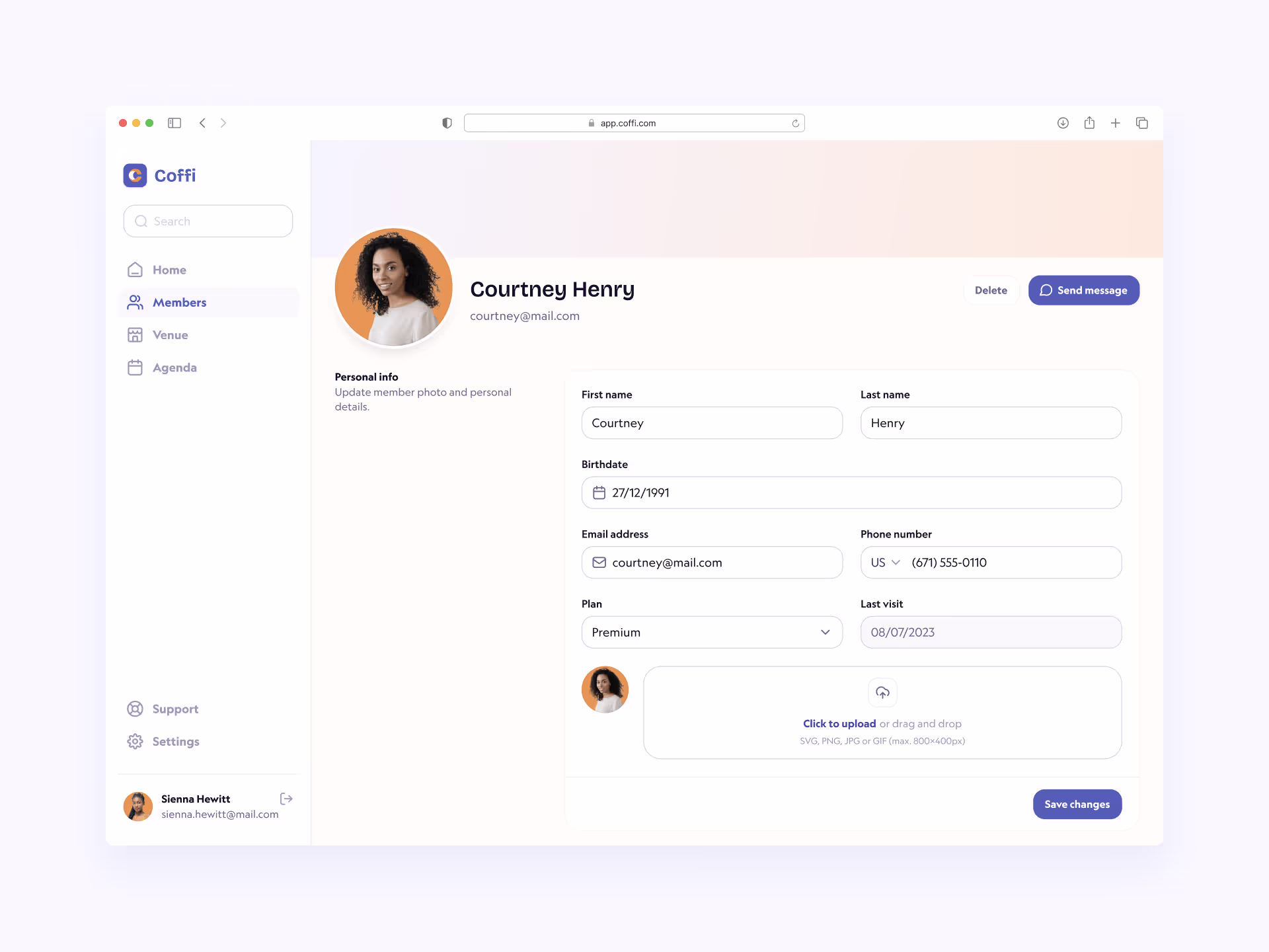 Member profile page mockup